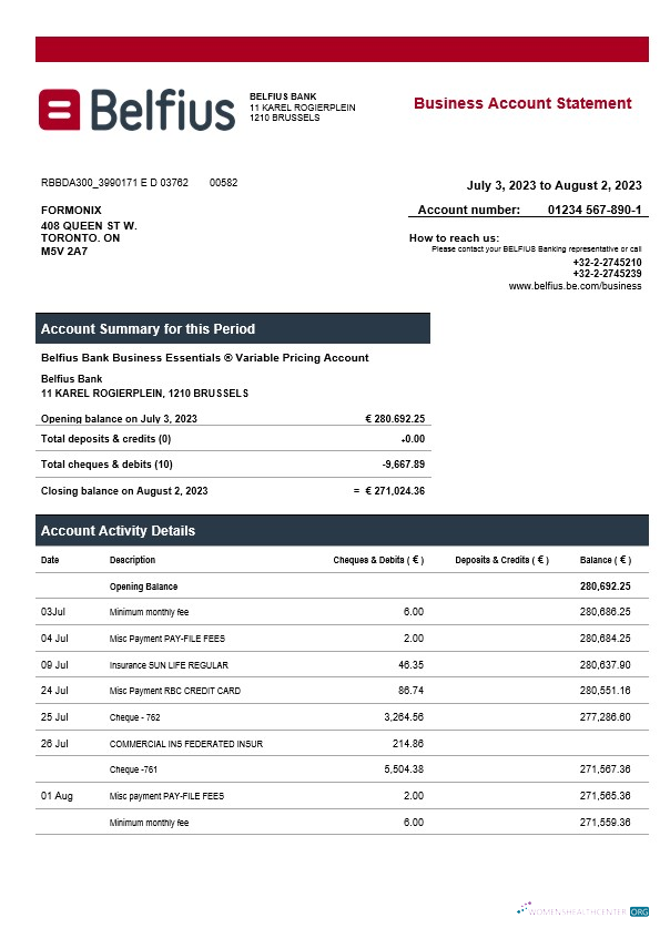 Download Belfius Bank enterprise statement Word and PDF template Photoshop template